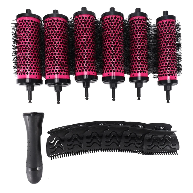 

Top Deals 6pcs/set 3 Sizes Detachable Handle Hair Roller Brush with Positioning Clips Aluminum Ceramic Barrel Curler Comb Hairdr