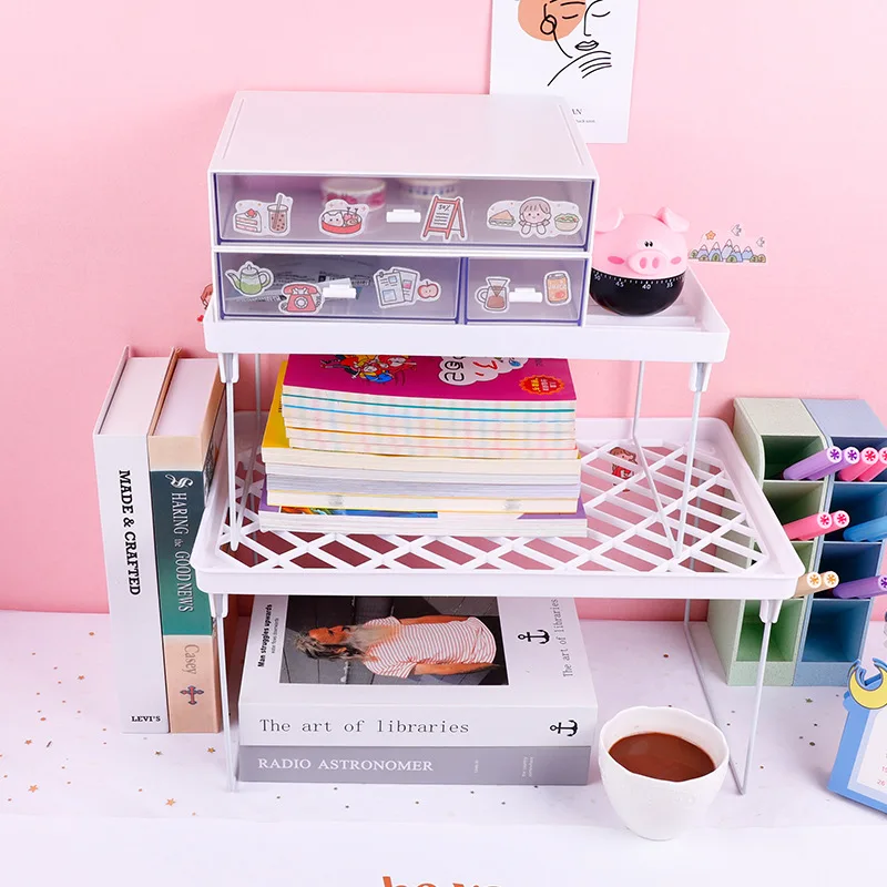 ins no printing style simple folding storage rack learning desk surface barrier elevated hand account stationery debris rack