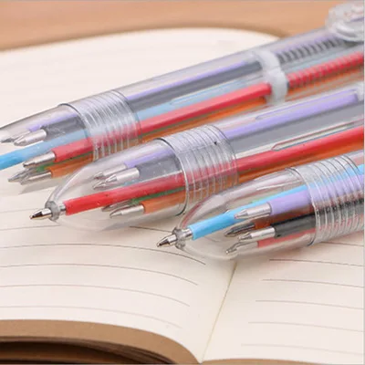 Creative Stationery 6 Color Ballpoint Pen Student Transparent Rod Press Multicolor Press Ballpoint Pen Wholesale