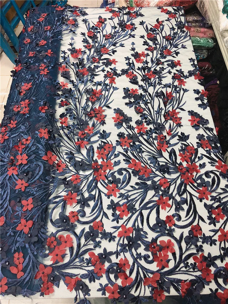 

Stock design Pretty flowers embroidery french lace fabric 5 yards beaded and sequins lace fabric JRB- 20.41809 for party dress