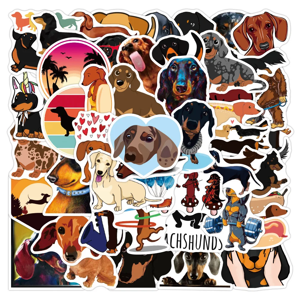 10/30/50pcs Dachshund Cute Dog Stickers Decal DIY Waterproof Laptop Phone Suitcase Guitar Skateboard Car Cartoon Sticker Kid Toy