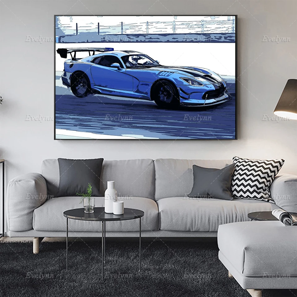 Viper ACR Car Abstract Wall Art Poster Watercolor Blue Car Hd Print Modular Pictures For Living Room Home Decor Canvas Painting