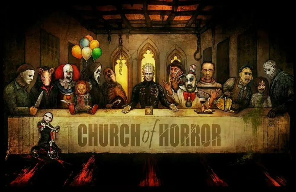 

CHURCH OF HORROR MOVIE Classic Silk Fabric Wall Poster Art Decor Sticker Bright