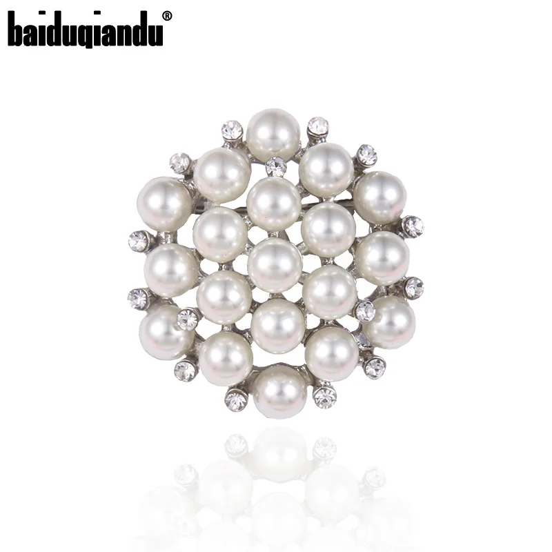 baiduqiandu New Arrival Elegant Simulated Pearls Flower 35mm x 35mm Small Brooch Lapel Pins