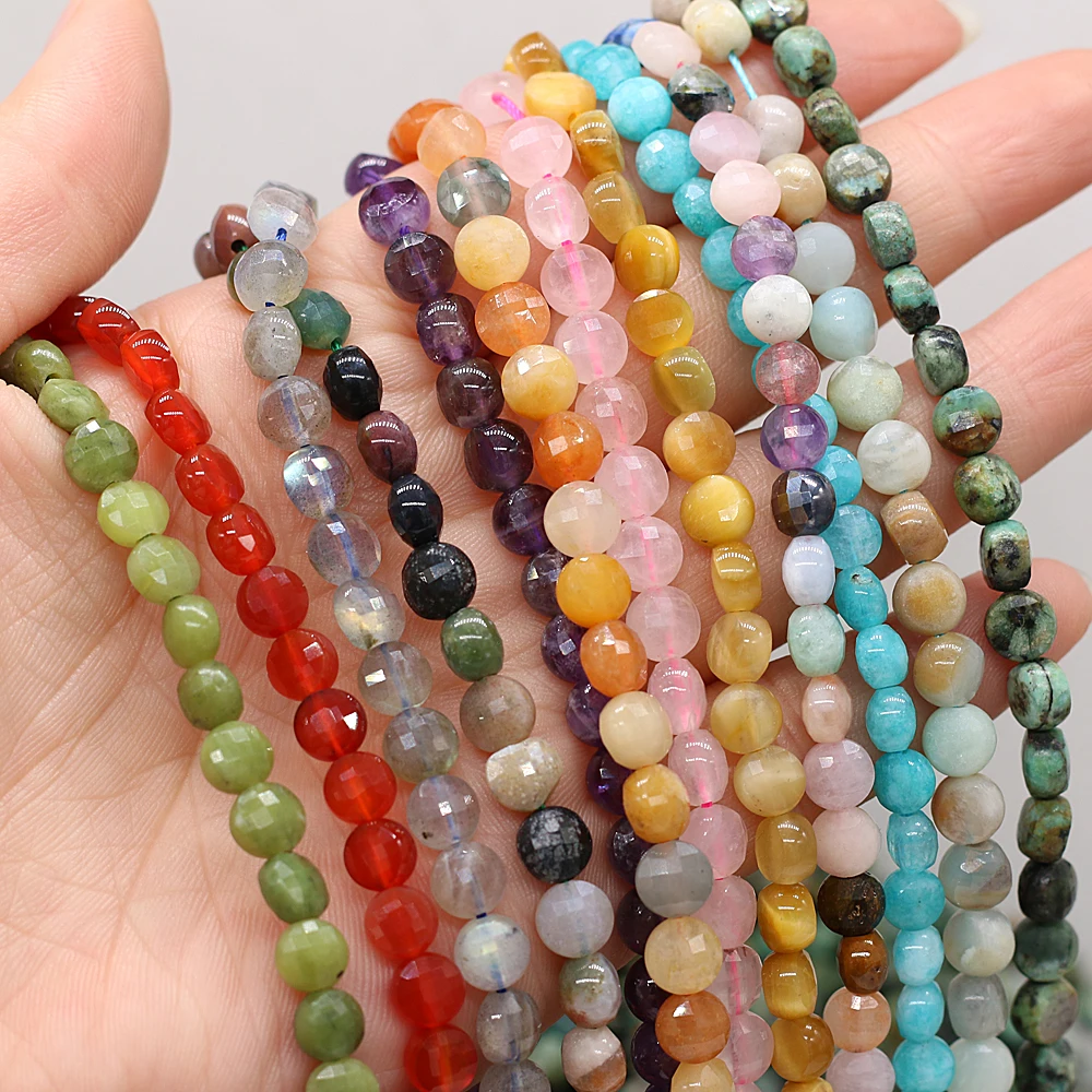 Natural Stone Beads Rose Quartz/Chrysolite/Emerald/Agate/Unakite Faceted Bead For Jewelry Making DIY Necklace Bracelet Accessory