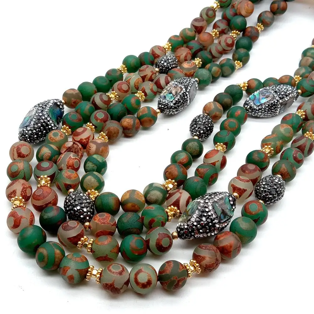 

Y·YING 4 Strands 10mm Green Brown Frosted Agates Abalone Shell statement Necklace 18" multi strand