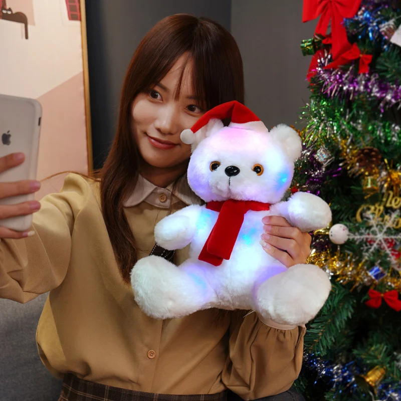 1pc 28cm Kawaii Luminous Christmas Bear Plush Toys Lovely Lightning Teddy Bear Dolls Stuffed Soft for Baby Girlfriend Xmas Gift