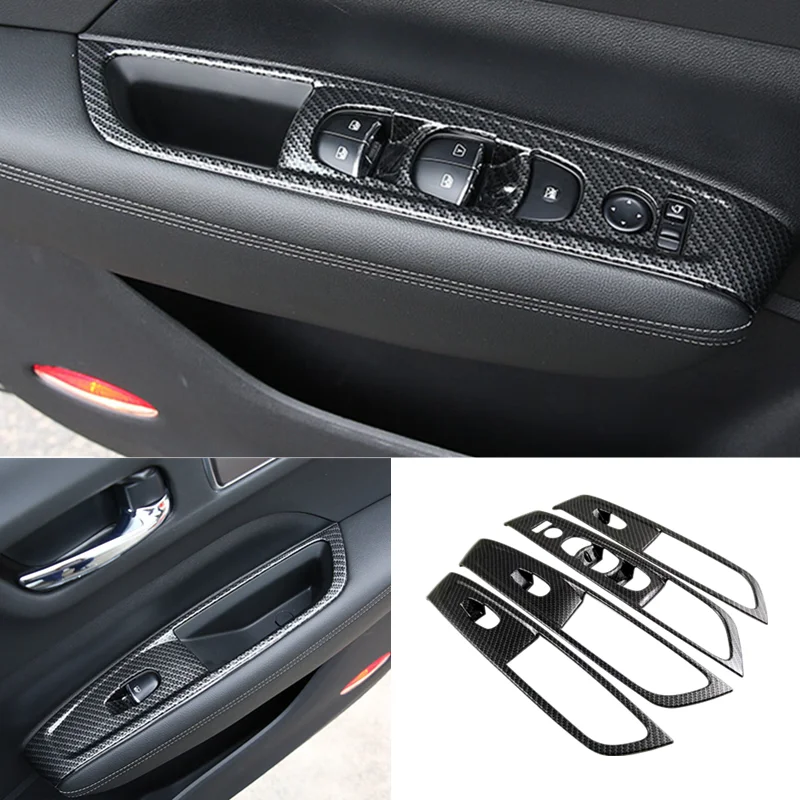 

For Renault Koleos 2017 2018 ABS Carbon Car Door and window glass lifting switch Cover Trim Car Styling Accessories 4pcs