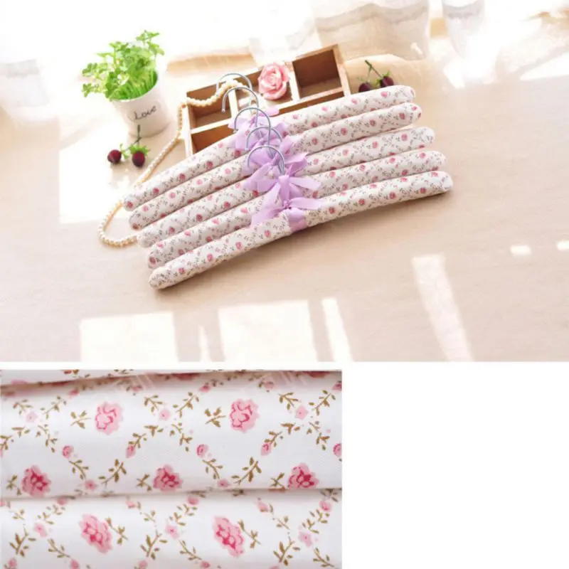 Flower Printed Cotton Fabric Sponge Hanger Elegant Sponge Padded Clothes Hanger Clothes Suit Dress Hangers Random Printed 1PC