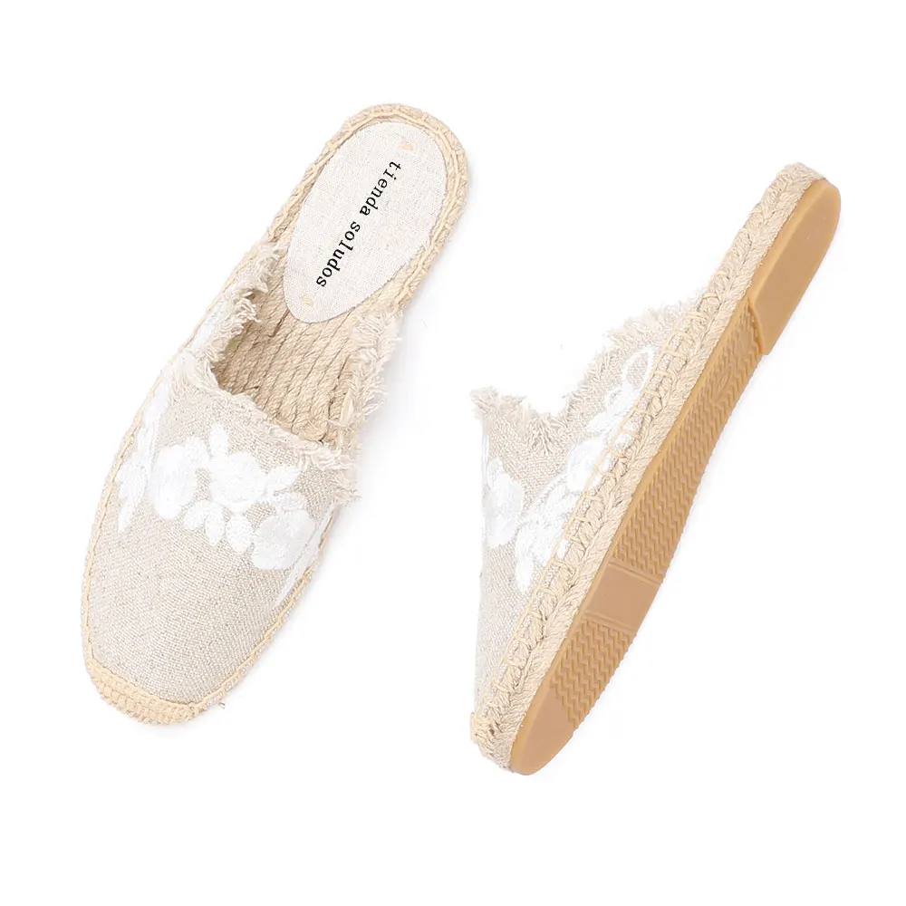 Espadrille Slippers For Flat Shoes Mules Slides Pantufa New Arrival Hemp Summer Rubber Cotton Fabric Unicornio Tienda Soludos