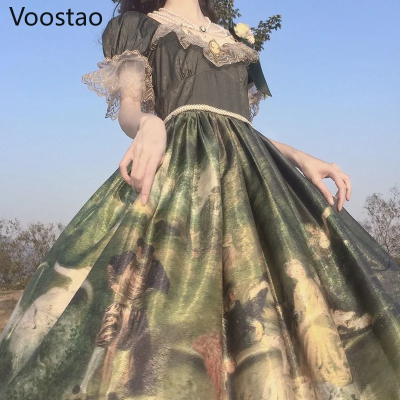 Sweet Lolita Op Đầm Nữ Victoria Vintage Cung Điện Rừng Nhảy Múa Đảng Đầm Công Chúa Bé Gái Sang Trọng Ren Xù Cổ Tích Đầm