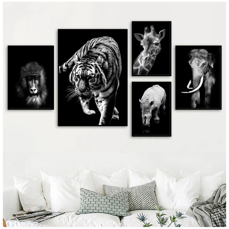 Black White rhinoceros wolf lion Tiger Animals 5D Diamond Embroidery full drill square round diy diamond painting mosaicZP-3275