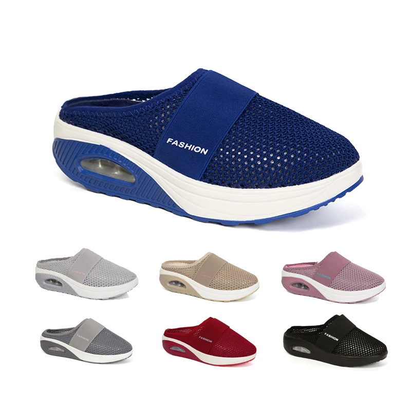 Womens Slip On Walking Shoes Air Cushion Fashion Breathable Mesh Lightweight Sport Slippers Female Mule Sandals