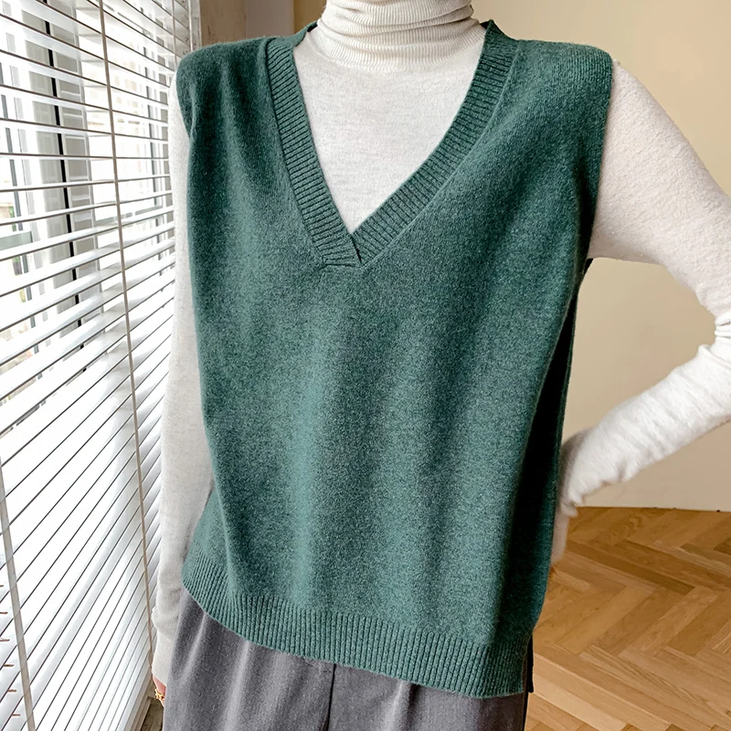 Winter /Autumn 4Colors Women Vest 100% Pure wool Knitted Sleeveless V-neck Jumper Female Pullovers Merino Woolen Tops