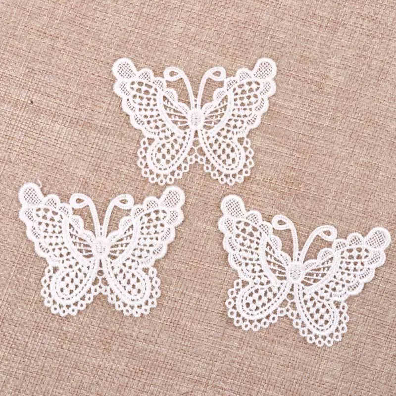 20pcs Butterfly Shaped Hollow Lace Garment Accessories Applique Mesh Trim Sew On Guipure Lace Fabric for Decoration 75x50mm