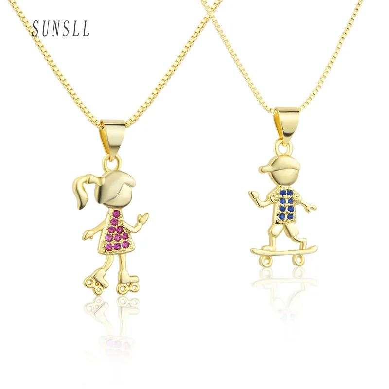 SUNSLL New Arrival Fashion Skateboard Boys/Girls Pendants Necklaces Gold Plated Cubic Zircon Daily Jewelry For Women Men