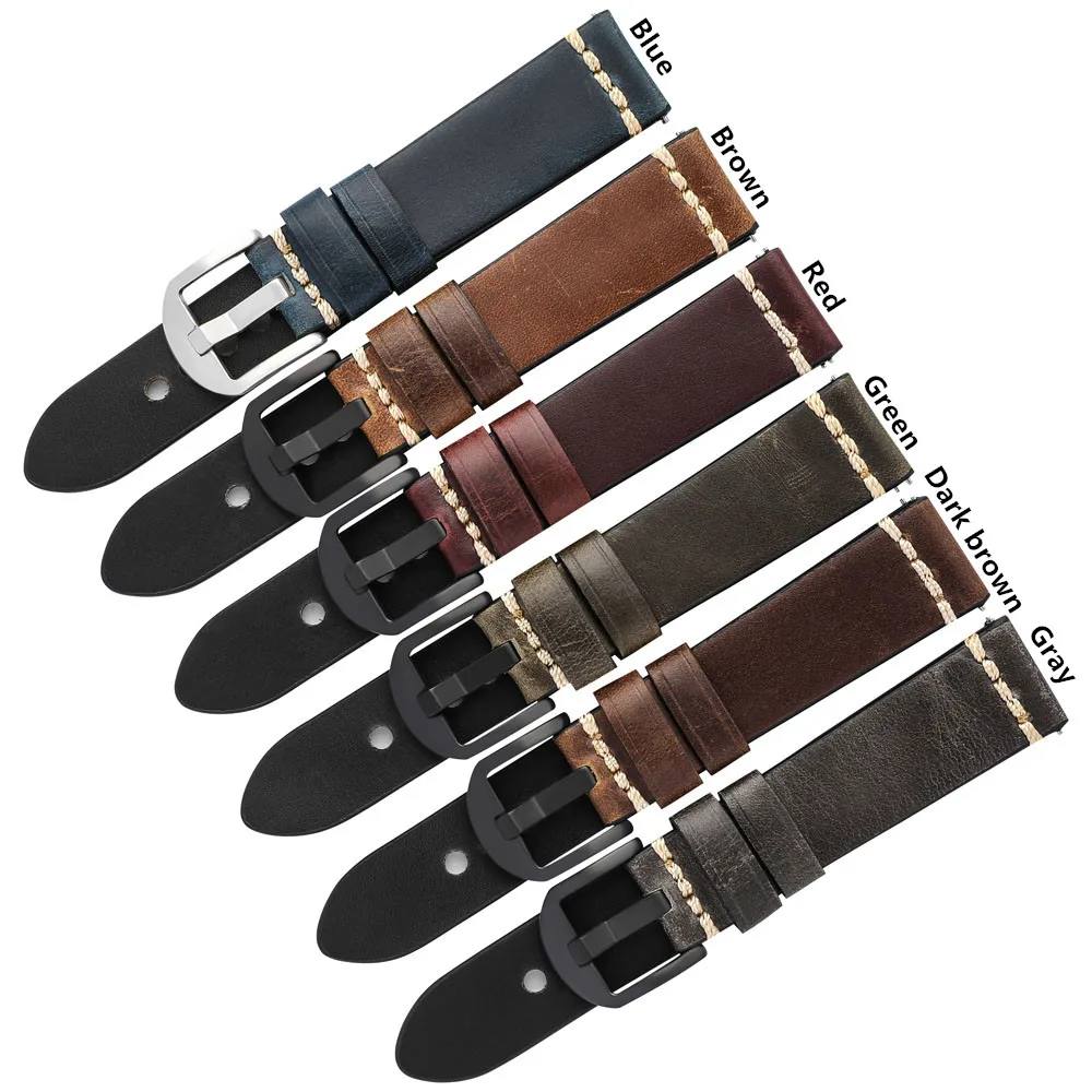 Men Luxurious Cowhide Watchbands 20mm 22mm Oil Wax Leather Watch Bracelet Straps For Panerai Watch Accessories