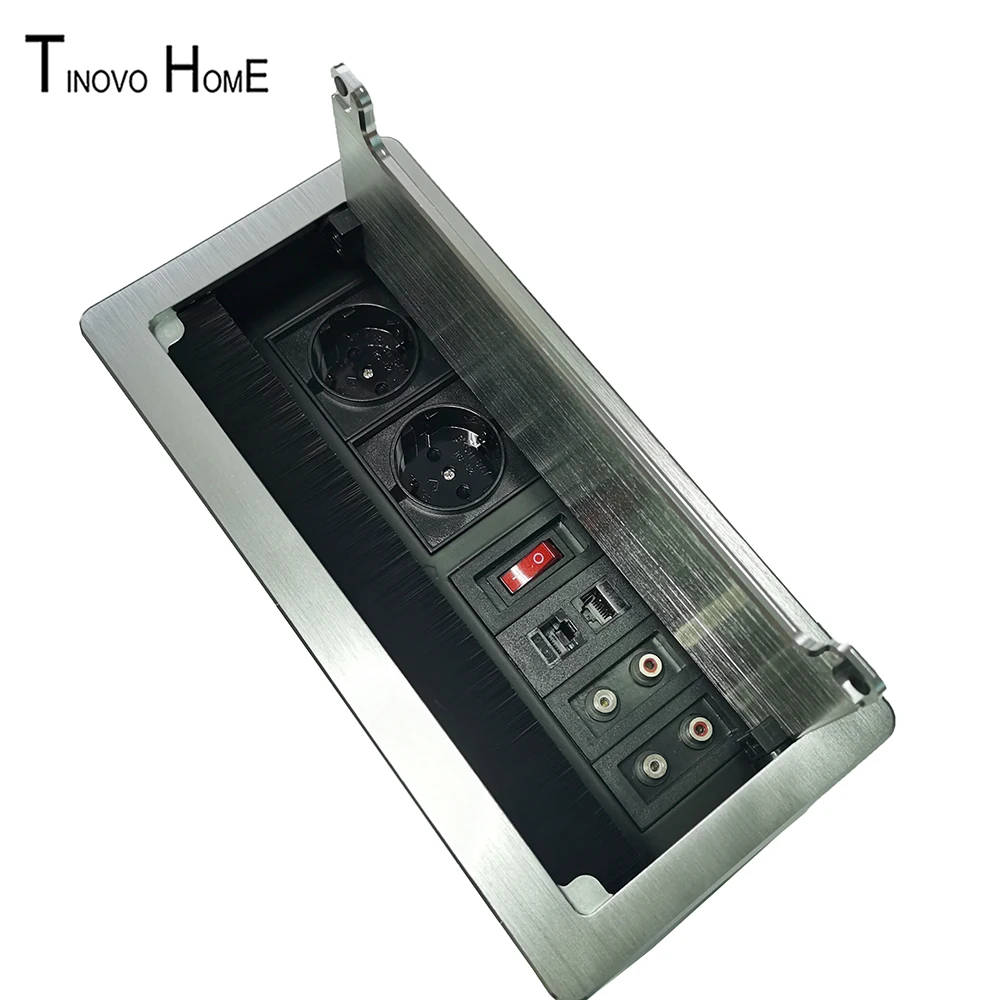 Brush desktop socket / hidden socket / aluminum alloy drawing panel switch dual network dual audio information box socket