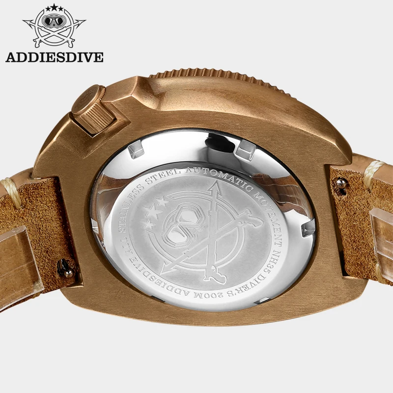 ADDIESDIVE 2104 Men Bronze Watch Black Dial Sapphire Glass NH35 Automatic Watch 200m Dive Bronze Case C3 Super Luminous Watches