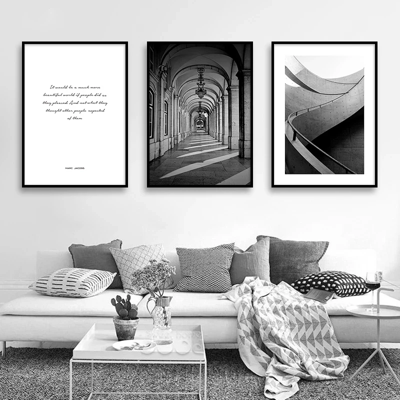 

Nordic Poster Prints Black And White Arched Corridor Wall Art Canvas Painting Wall Pictures For Living Room Decorative Picture