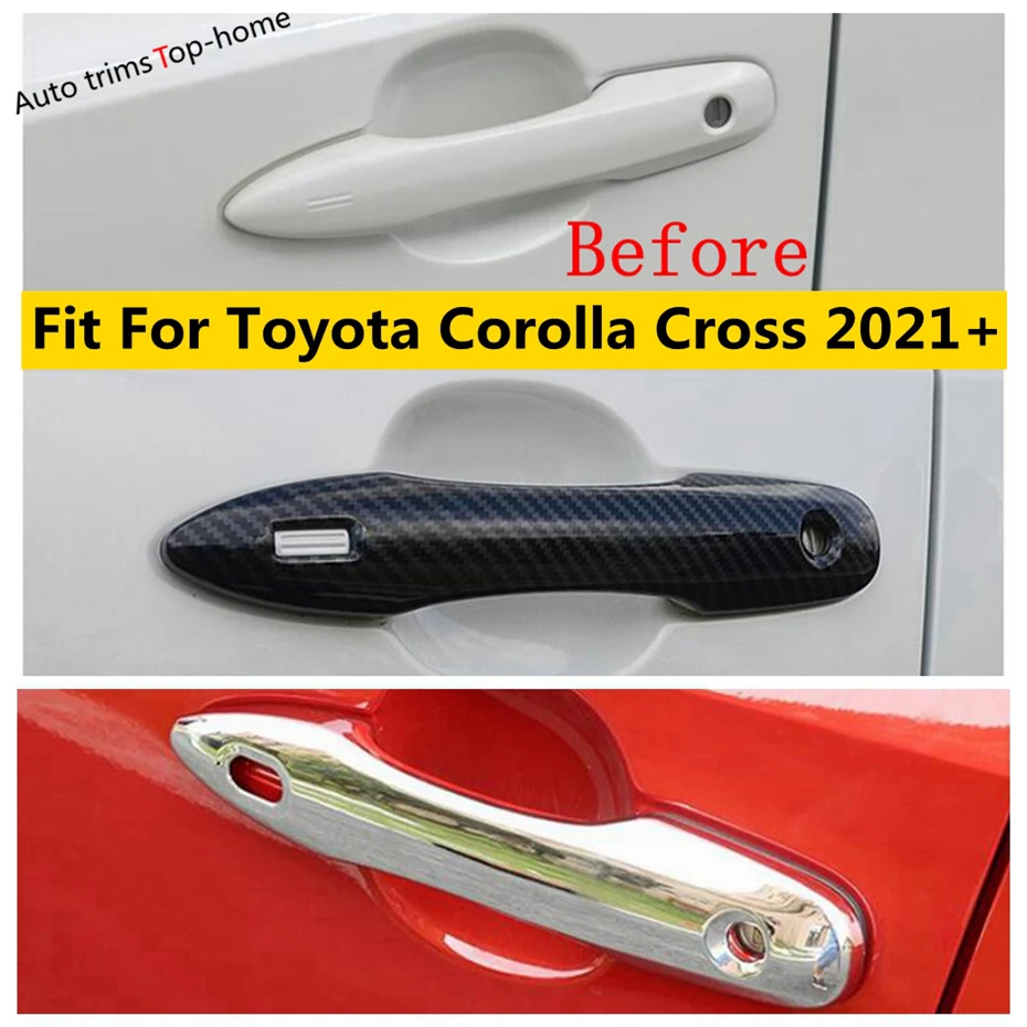 

ABS Chrome Carbon Fiber Look Door Handle Claing Bowl Decor Frame Cover Trim For Toyota Corolla Cross 2021 - 2024 Car Accessories