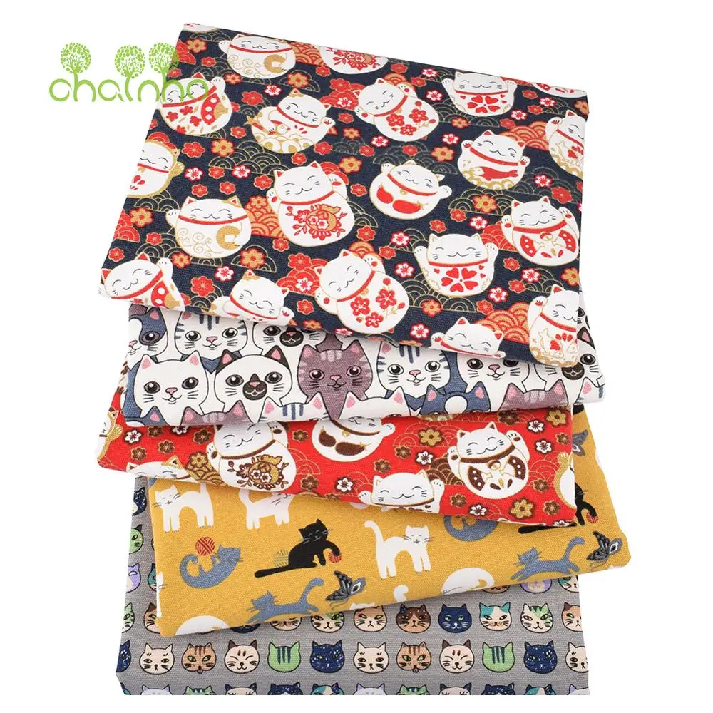 Chainho,Cotton Canvas Fabric,Cartoon Lucky Cat,Handmade Sewing & Quilting Clothes,Cushion,Sofa,Curtain,Bag,Table Cover Material