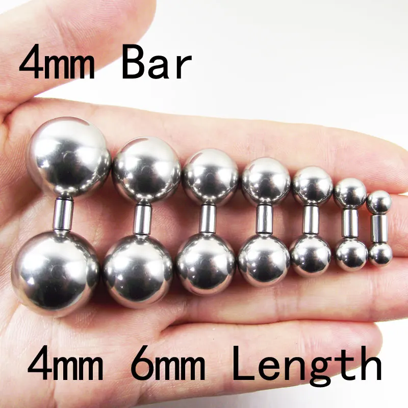 1 Piece 4mm Length Stainless Steel Short Bar 18mm Big Ball Straight Barbell Rings PA Ring Nipple Rings Body Piercing Jewelry