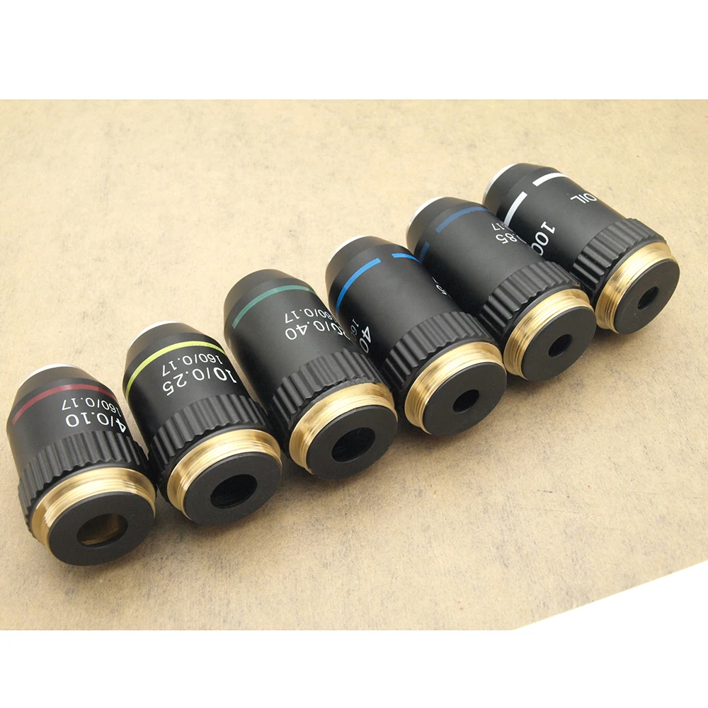 Professional RMS Thread 160/0.17 4X 10X 20X 40X 60X 100X(oil) Biological Microscope  Objective Lens