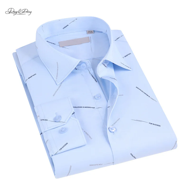 2021 Nieuwe Mannen Shirt Brief Afdrukken Wit Blauw Lange Mouw Zijdeachtige 5XL Lente Herfst Business Casual Bamboe Stof Reguliere FitDA526