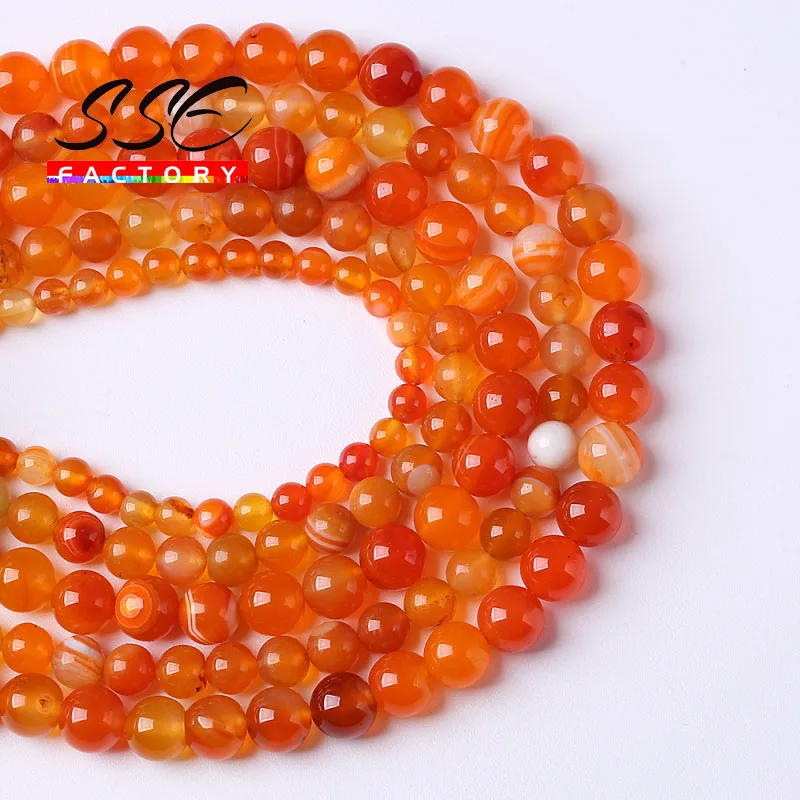 Natural Orange Striped Agates Onyx Round Beads Loose Stone Beads For Jewelry Making DIY Bracelets 4 6 8 10 12 14mm 15\'\' Strand