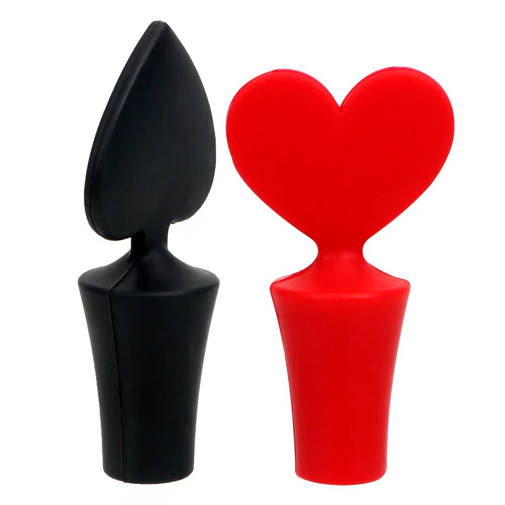 Wine Bottle Sealer Cap Wine Beer Bottle Cork Stopper Plug Silicone Poker Shaped Wine Stoppers 1PC Leak Free Love Heart Design