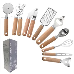 Cooking Utensils Set With Wooden Handle Can Opener Baking Set Cooking Tool Kitchenware Pizza Peeler Cheese Knife Kitchen Gadget