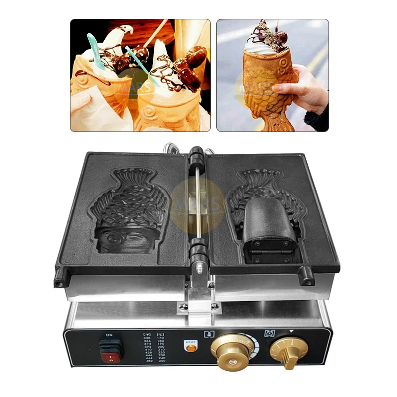 Taiyaki Japanese Fish-Shaped Waffle Pan Maker Stainless Steel Ice Cream Taiyaki Machine Mini Fish Cone Cooking Iron Plates