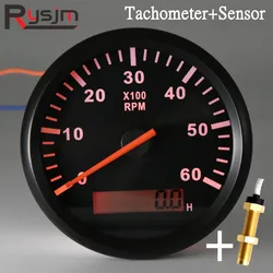 Custom 12V 24V Car tachometer Digital Tacho meter 6000 RPM Marine RPM Meters With Hourmeter 85MM Car Gauge With M16 M18 Sensor