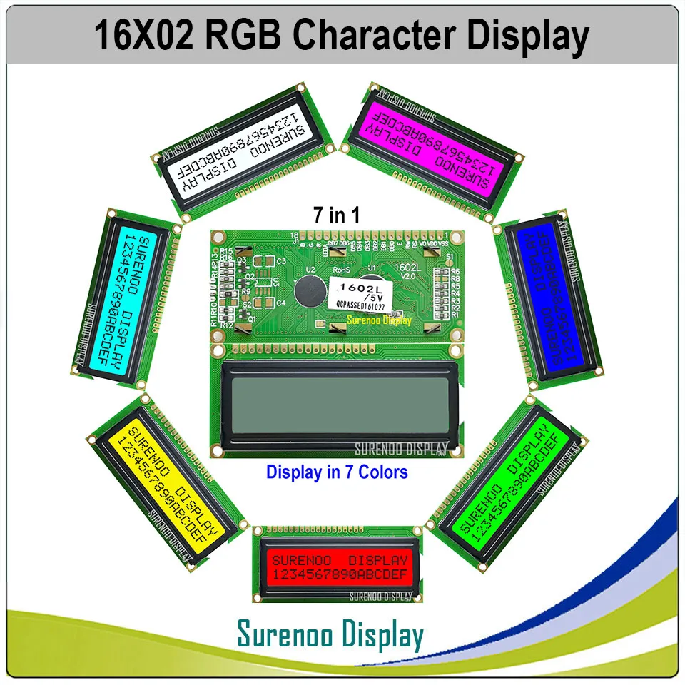 

162 16X2 1602 5.0V/3.3V Character LCD Module Display Screen LCM FSTN Positive Negative 7 RGB Colors Backlight