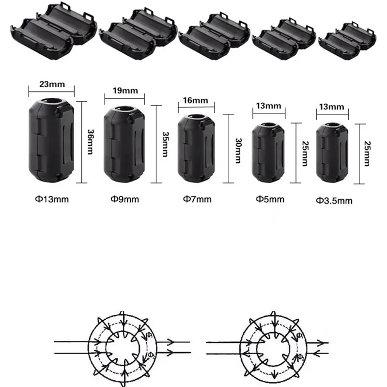 الفريت الأساسية الحبل الدائري الاختناق حبة RFI EMI الضوضاء القامع تصفية ل PowerUSB هوائي HDMI-متوافق السمعية 3.5/5/7/9/13 مللي متر