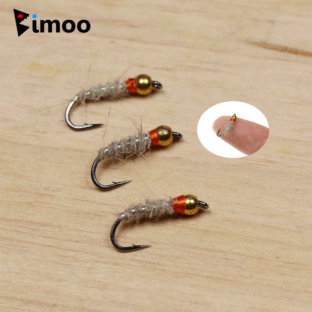 Bimoo 6PCS Brass Beadhead Walt’s Worm Nymph Fly Mayfly Larva Caddis Pupa Imitate Perch Trout Steelhead Fishing Flies Lures Bait