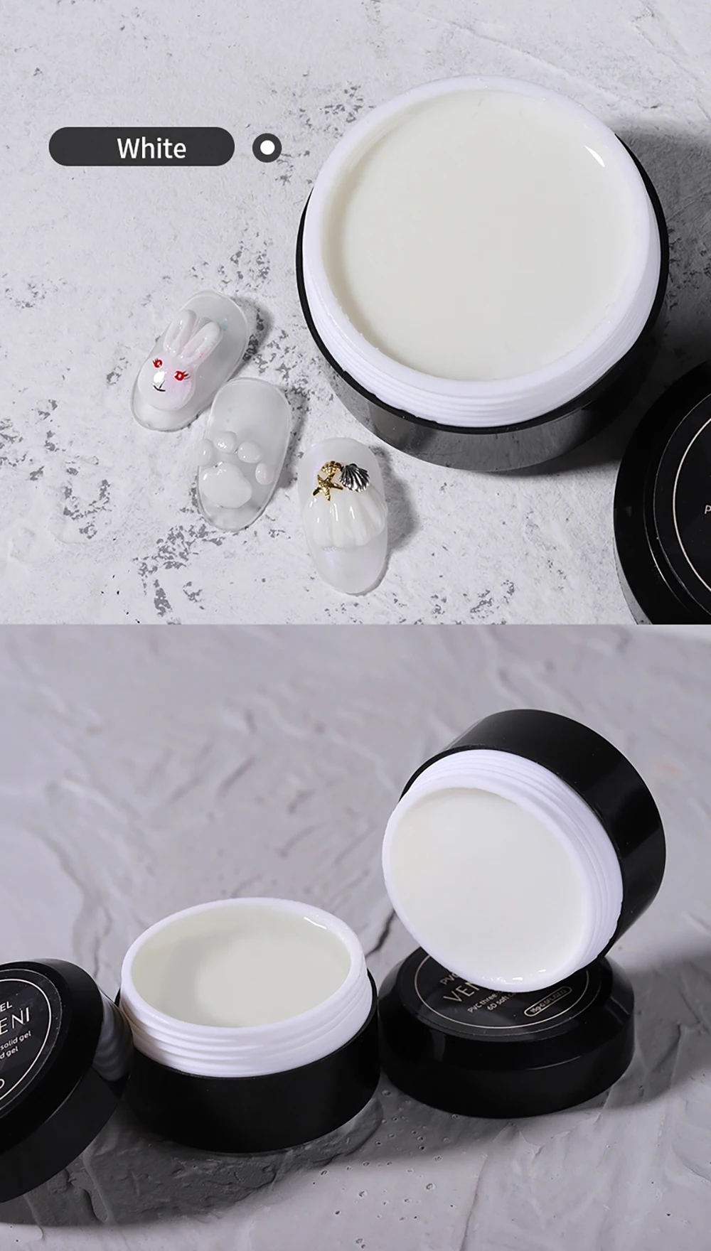 Vendeeni 3D-Modellierung Stereoskopisch Geschnitzter Gel-Nagellack Weiß/Transparent DIY Nagelkunst Skulptur Gel-Lack Nicht Klebend Weiches Festes Gel 15g – Detail 5