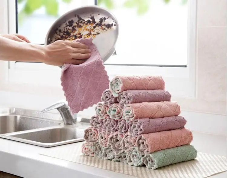 

Kitchen Cleaning Wiping Rags Dish Cleaning Cloths Water Absorption Anti-grease Dish Cloth Microfiber Color Washing Towel Magic