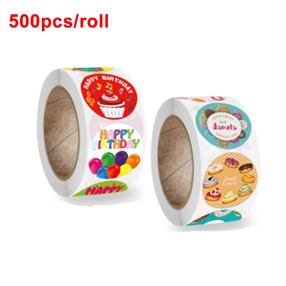 

500pcs 8 types Happy Birthday Roll Stickers For Kids Boy Girl Gift Packing Seal Labels Cartoon Happy Birthday Decor Stickers