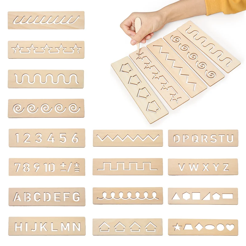 Children's Wooden Educational Toy Montessori Early Learning Word Spelling Letter Number Groove Practice Board Pen Control Traini