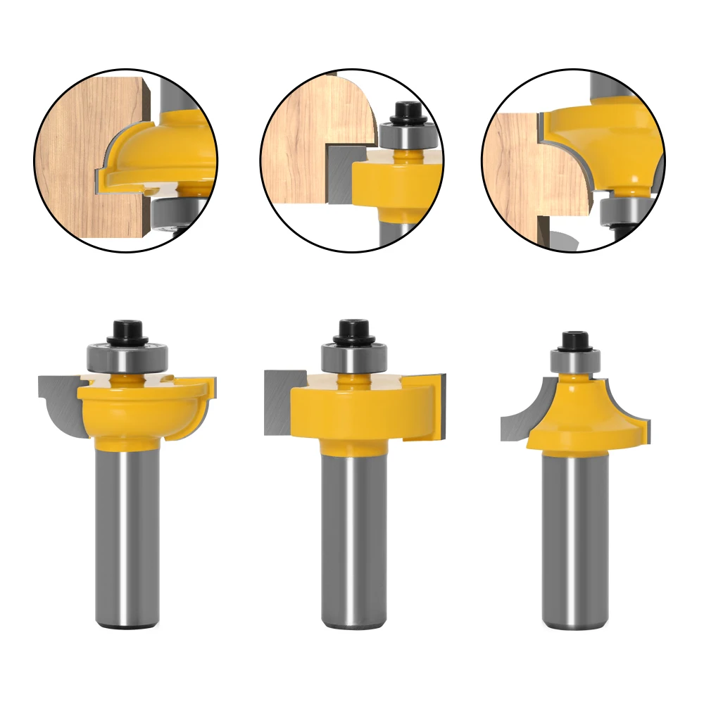 3pcs/set Glass door plank wood working tools curboard cutter router bits 1/2 shank 12mm shank 8mm Shank T type ballnose