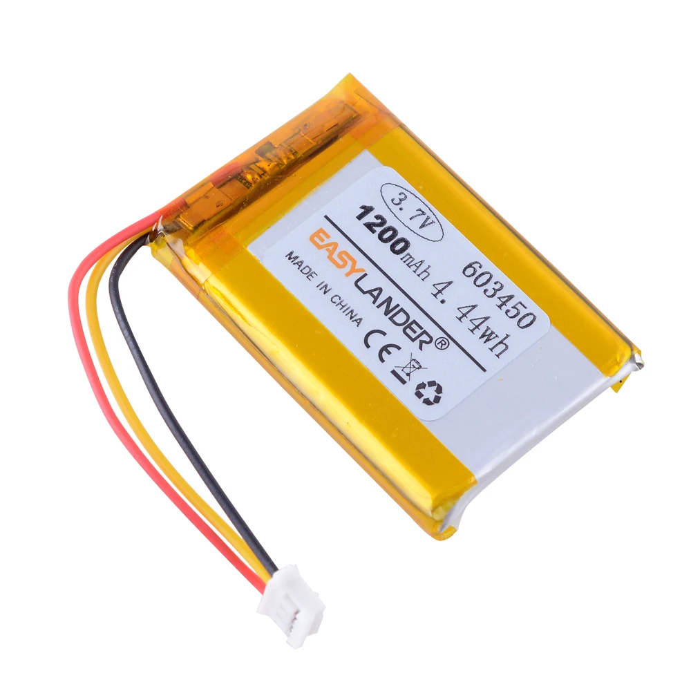 3.7V 1200mAh 603450 JST2.0mm 3-pinowy akumulator litowo-jonowy polimerowy do GPS Varta 1/Rejestrator 553450 Corsair DVR