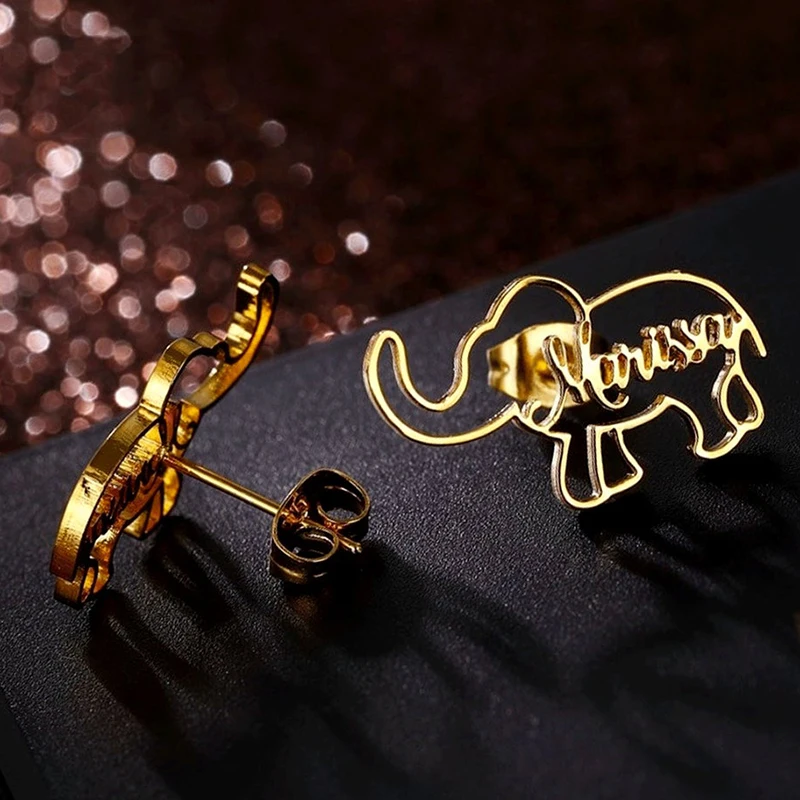 

Custom Name Elephant Earrings Nameplate Stainless Steel Jewelry Personalized Letter Charm Earrings for Children Birthday Gift