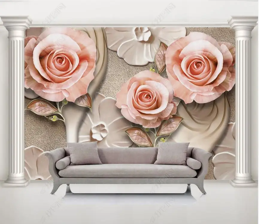 Home Decor European Style 3D Stereoscopic Embossed roses HD printing TV Background Decor Wallpaper