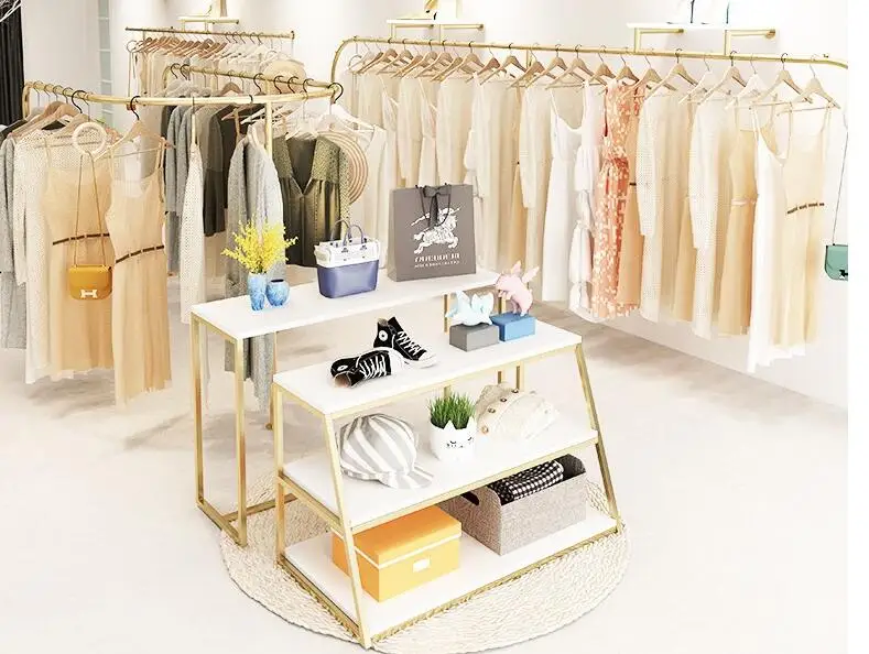 Clothing store in the island window running table combination shoe bag display frame rectangular high and low display table shoe