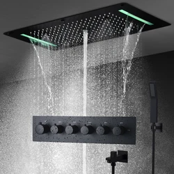 Bathroom Ceiling Concealed 700x380mm Shower Head Panel Set Constant Temperature Valve Mixer Handheld Shower