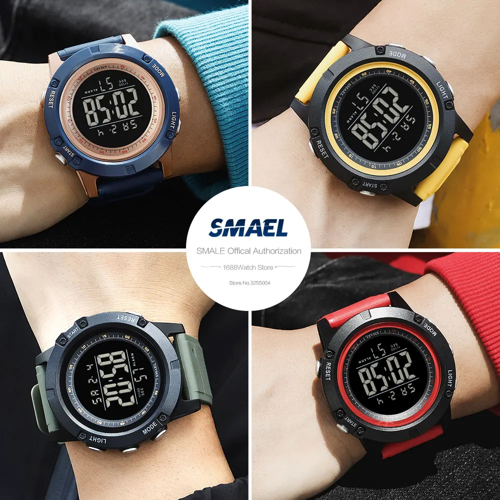 SMAEL Electronic LED Digital Watch for Men Waterproof Auto Date Week Unisex Wristwatch for Women Yellow Sport Watches Lady 1902