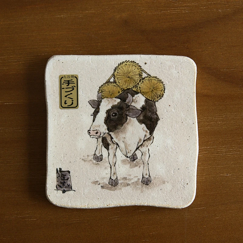 Japan nakamura TaoZhiRen hand-painted signs in the year of the ox ceramic plate burning desktop furnishing articles