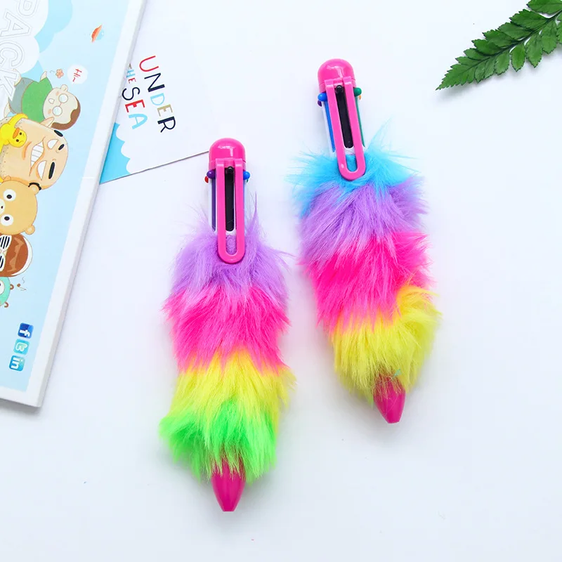 15 Pcs Creative Ballpoint Pen Cute Faux Plush Six Color Plastic Ballpoint Pen Color Gorgeous Multicolor Writing Office Supplies